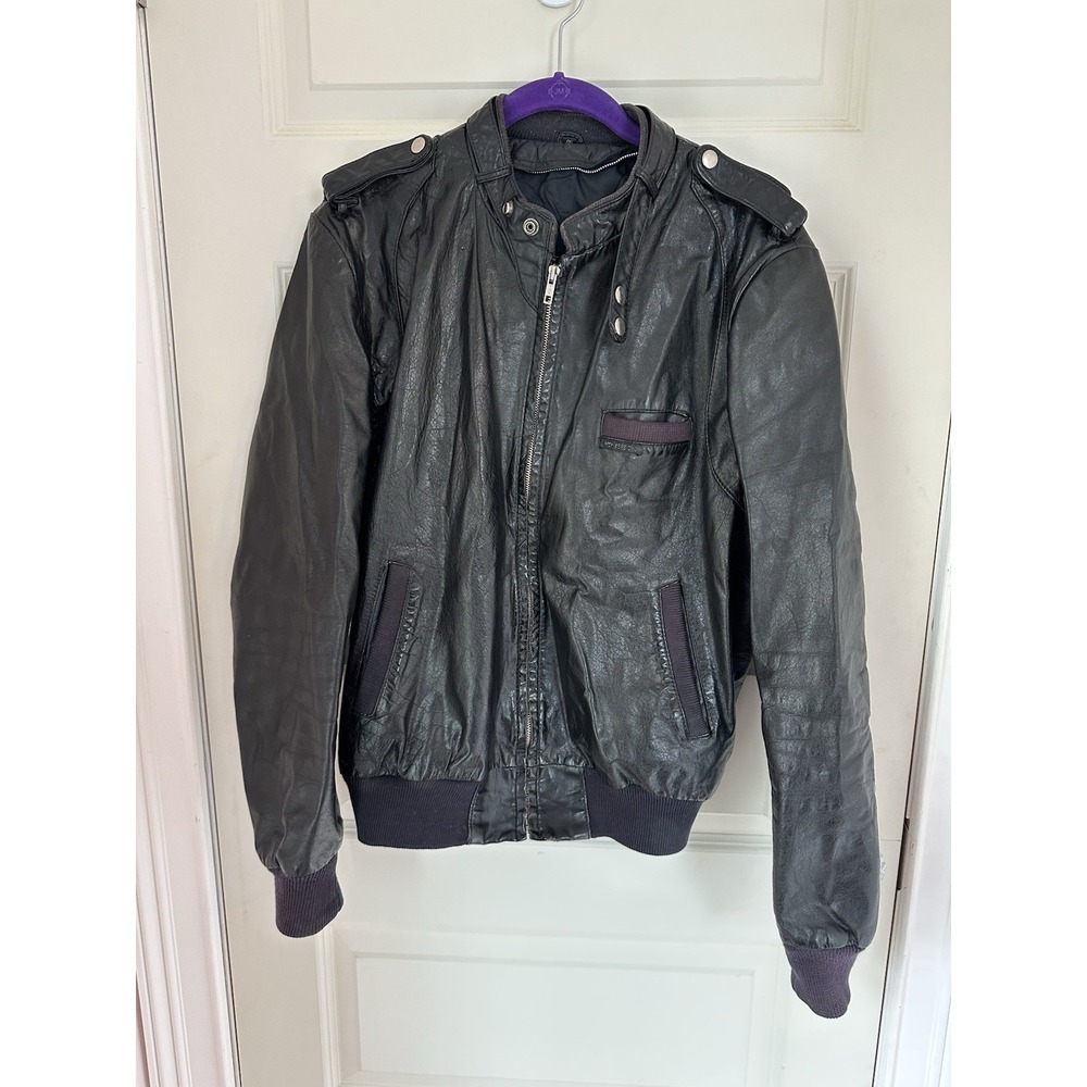 VTG 80s 90s Members Only Black Leather Bomber Jacket Size 46 Insulation Insert‎